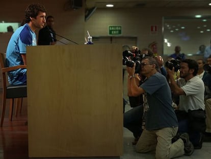 Raúl, durante la rueda de prensa en el Bernabéu.