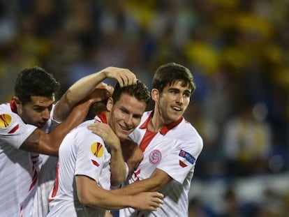 Los jugadores del Sevilla celebran un gol. VÍDEO: ATLAS