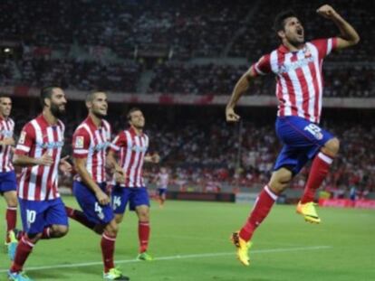 Diego Costa celebra el primer gol del Atlético.