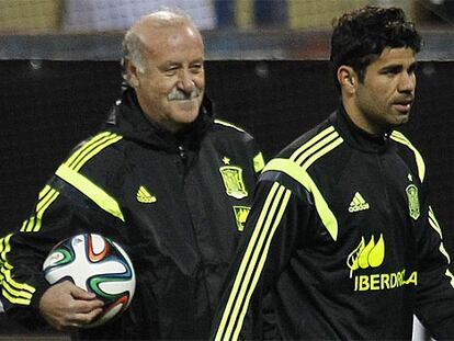 Del Bosque y Diego Costa, en un entrenamiento