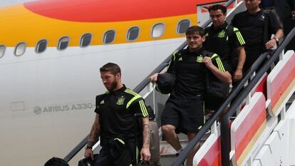 Los jugadores de España aterrizan en Madrid.