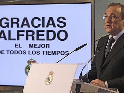 Florentino Pérez, durante su comparecencia ante los medios.