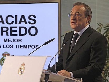 Florentino Pérez, durante su comparecencia ante los medios.