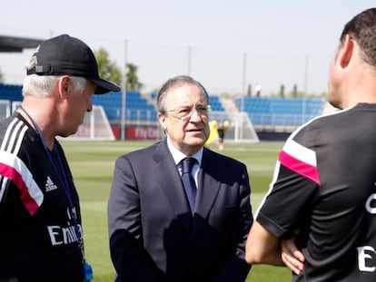 Florentino, con Ancelotti y Hierro en Valdebebas.
