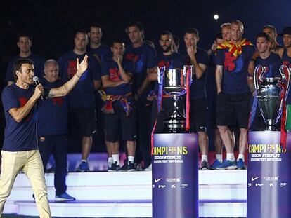 Luis Enrique en las celebraciones del Camp Nou el domingo.