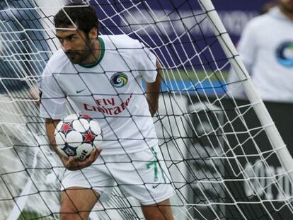 Raúl tras marcar un gol con el Cosmos.