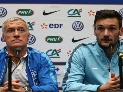 Deschamps y Lloris en rueda de prensa.