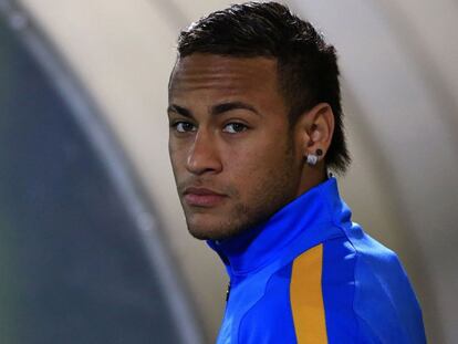 Neymar, durante un entrenamiento del Barcelona.