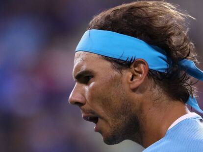 Rafael Nadal, en su partido de ayer contra Gilles Mulleren Indian Wells. JULIAN FINNEY AFP