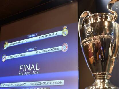 Imágenes del sorteo de la semifinal de la liga de Campeones cedidas por la UEFA.