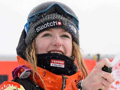 Estelle Balet celebra su último triunfo el pasado 2 de abril en Verbier.