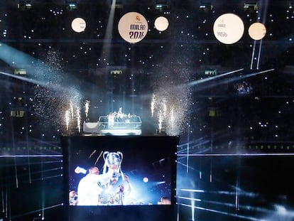 Celebración del Madrid en el Bernabéu.