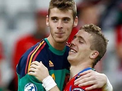 Muniain y De Gea, tras un partido con la sub-21.