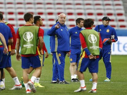 Del Bosque, en el entrenamiento del jueves.