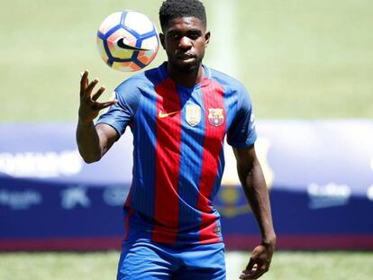 Umtiti, durante su presentación con el Barcelona. Foto: REUTERS / Vídeo: ATLAS