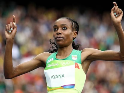 Juegos Olímpicos de Río 2016 Almaz Ayana, tras ganar la carrera con récord del mundo.