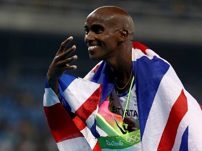 Mo Farah tras ganar el oro en 5.000.