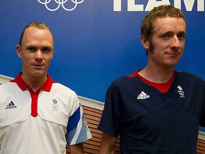 Bradley Wiggins (d) y Chris Froome durante los Juegos de 2012.