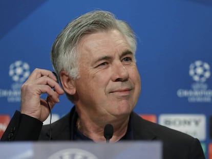 Carlo Ancelotti, durante la rueda de prensa en el Allianz Arena.