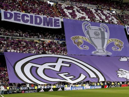 FOTO: Pancarta en el Santiago Bernabéu en el partido de ida de semifinales. / VÍDEO: Declaraciones de Cerezo antes del partido.