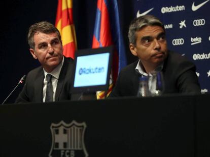 Robert, izquierda, y Soler, durante su rueda de prensa en el Camp Nou.