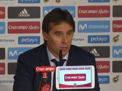 El entrenador de la selección, Julen Lopetegui, tras el encuentro contra Italia.