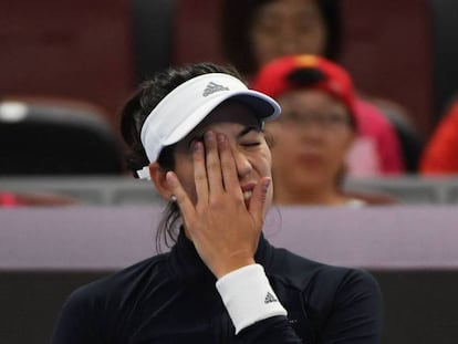 Muguruza durante el partido ante Strycova en Pekín.