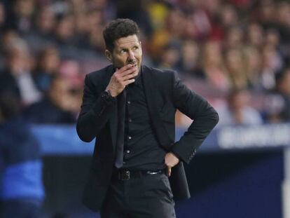 Simeone, durante el partido contra el Qarabag en el Wanda Metropolitano.