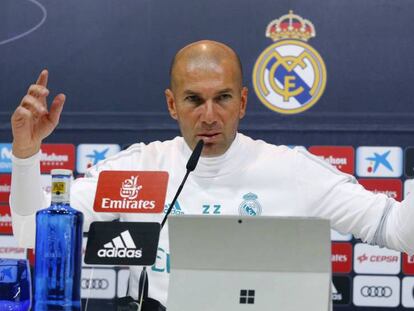 Zinedine Zidane, en la rueda de prensa de este martes en Valdebebas.