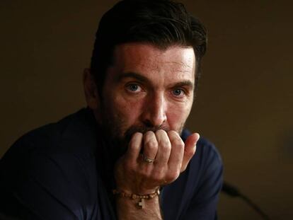 Buffon, en la rueda de prensa de este martes en el Bernabéu.