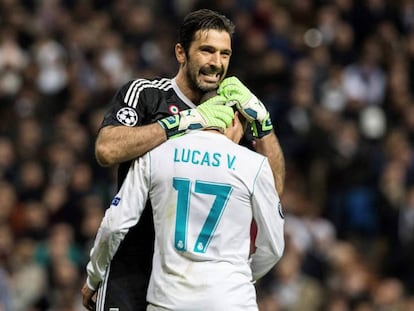 Buffon abraza a Lucas Vázquez durante el partido. En vídeo, las declaraciones de Zidane acerca del penalti.