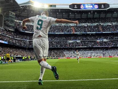 Benzemá celebra su primer gol al Bayern. En vídeo, declaraciones de Zinedine Zidane, entrenador del Real Madrid.