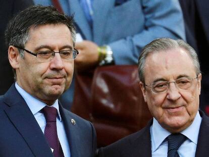Bartomeu y Pérez, en el palco del Camp Nou. En el vídeo, declaraciones del presidente del Barça, este miércoles.