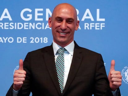 Rubiales, tras ser elegido presidente de la Federación.