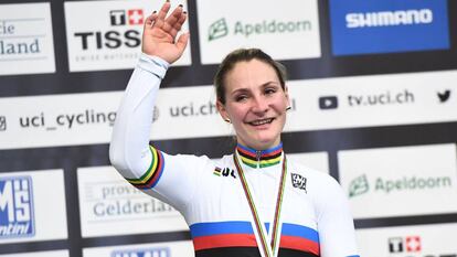 Kristina Vogel celebra un oro en el Mundial del pasado mes de marzo.