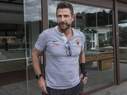 Eusebio Di Francesco, en la ciudad deportiva de la Roma. En vídeo, declaraciones del técnico en la rueda de prensa previa al partido de 'Champions' contra el Real Madrid.