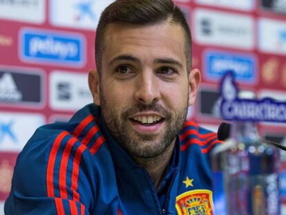 Jordi Alba, durante la rueda de prensa de este martes.