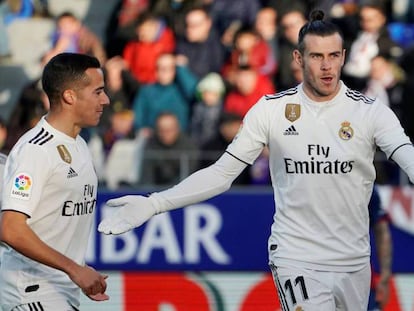 Gareth Bale celebra su gol al Huesca en El Alcoraz. En vídeo, declaraciones de Odriozola.