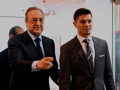 Florentino Pérez y Brahim Díaz. En vídeo, , la presentación del exjugador del City