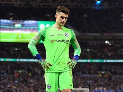 Arrizabalaga, durante el partido contra el City en Wembley. En vídeo, declaraciones del entrenador Maurizio Sarri sobre Kepa.