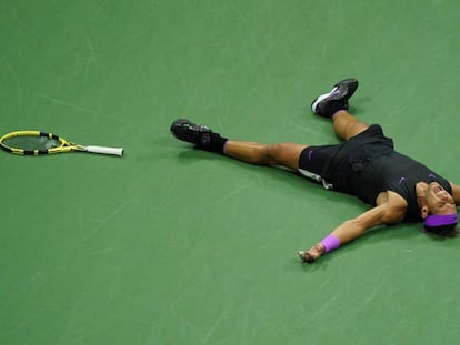 Rafa Nadal celebra el triunfo contra Medvedev en la final de Nueva York. En vídeo, todos los Grand Slams de Nadal.