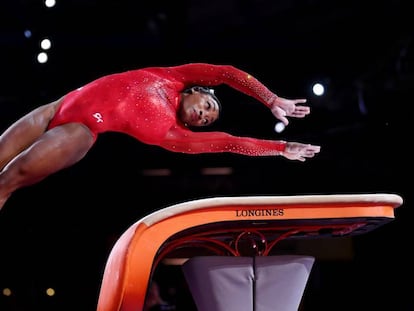 Simone Biles, en el concurso de salto.