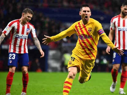 Messi celebra el gol de la victoria ante el Atlético. En vídeo, declaraciones de Simeone y Valverde tras el partido.