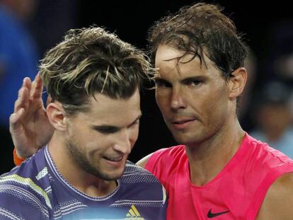 Thiem y Nadal se saludan el término del partido. En vídeo, declaraciones del español tras el partido.