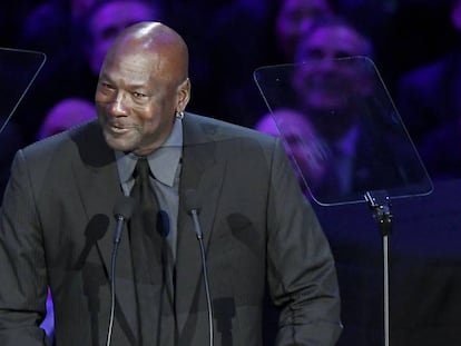 Michael Jordan, durante el homenaje a Kobe Bryant.