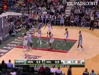 Carmelo Anthony anota 38 puntos en la victoria de Denver ante Milwaukee (87-94) a pesar de tener molestias en el hombro. <strong><a href="http://www.elpais.com/buscar/nba/videos">Vídeos de la NBA</a></strong>