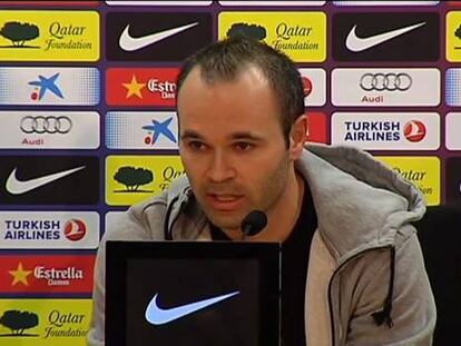 Iniesta, durante la rueda de prensa que ha ofrecido