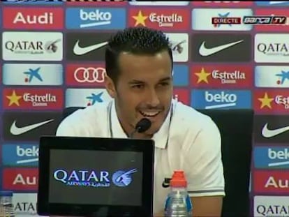 Pedro en su despedida del FC Barcelona