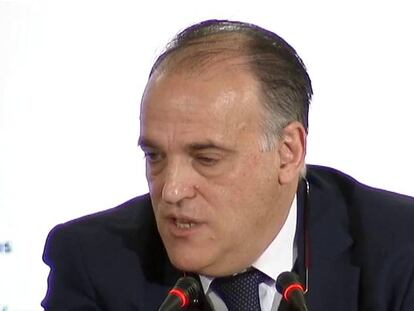 Tebas ironiza sobre el nuevo nombre del estadio del Atlético.