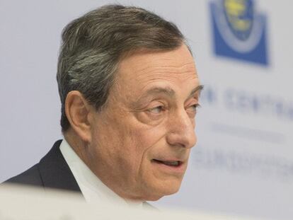 El presidente del BCE, durante la rueda de prensa.
